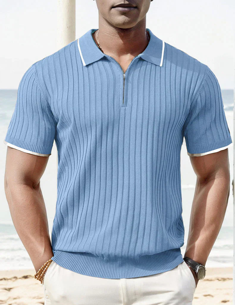 Men's polo shirt with zipper – ribbed short-sleeve shirt with contrast details for summer, leisure & smart casual looks