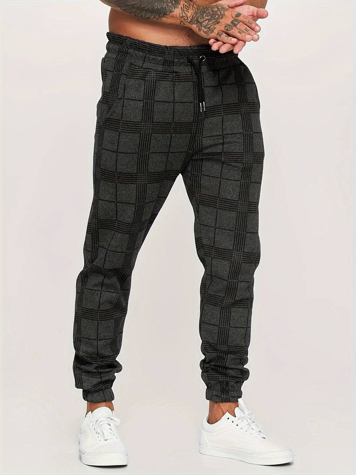 Pantalon de jogging homme à motif à carreaux – Pantalon d'entraînement slim fit avec poignets