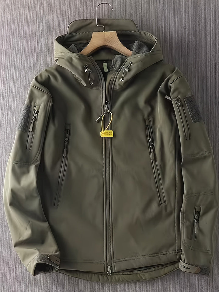 Veste softshell homme – Veste tactique extérieure coupe-vent avec capuche et poches zippées