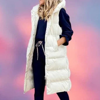 Jennifer - Gilet lungo con cappuccio casual moda giacca monopetto