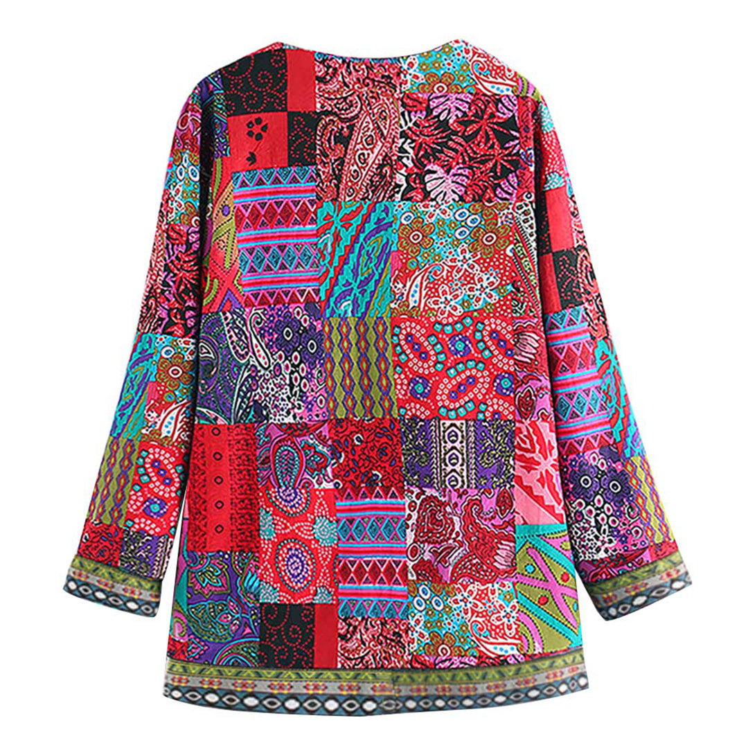 Veste femme bohème avec patchwork ethnique – Cardigan coloré à motifs style vintage