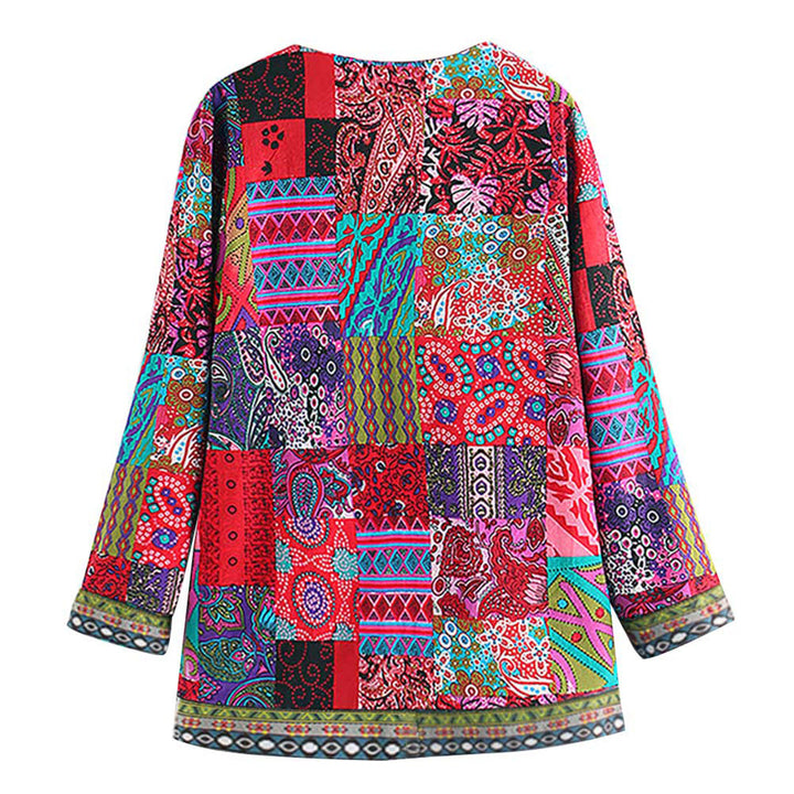 Veste femme bohème avec patchwork ethnique – Cardigan coloré à motifs style vintage