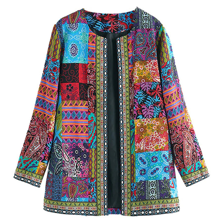 Veste femme bohème avec patchwork ethnique – Cardigan coloré à motifs style vintage