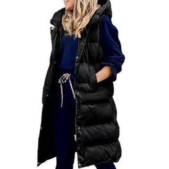 Jennifer - Gilet lungo con cappuccio casual moda giacca monopetto