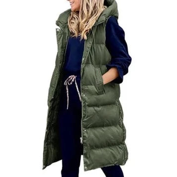 Jennifer - Gilet lungo con cappuccio casual moda giacca monopetto