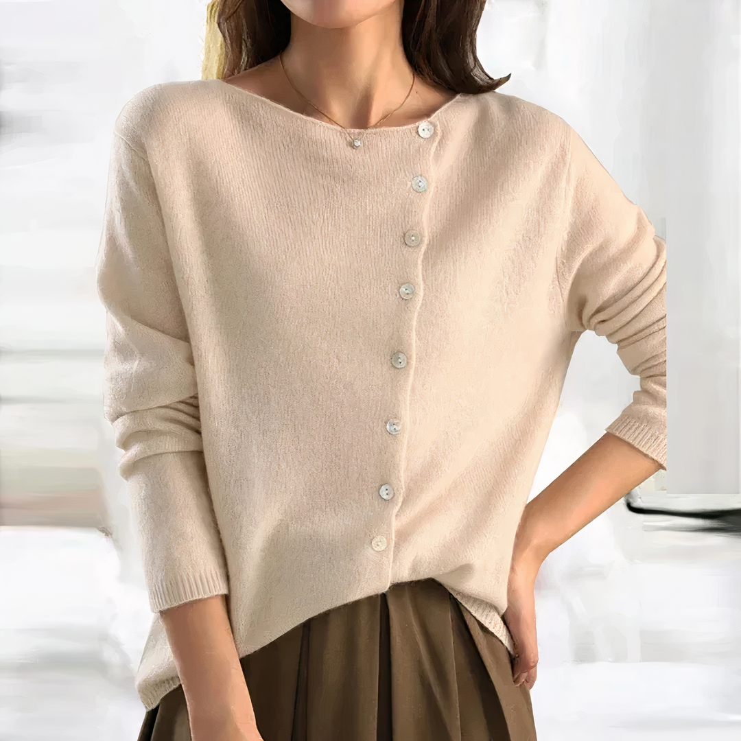 Maglione lavorato a maglia da donna con abbottonatura asimmetrica – design a maniche lunghe morbido per autunno e inverno