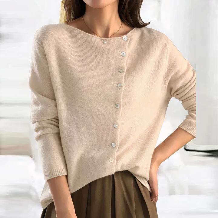 Maglione lavorato a maglia da donna con abbottonatura asimmetrica – design a maniche lunghe morbido per autunno e inverno