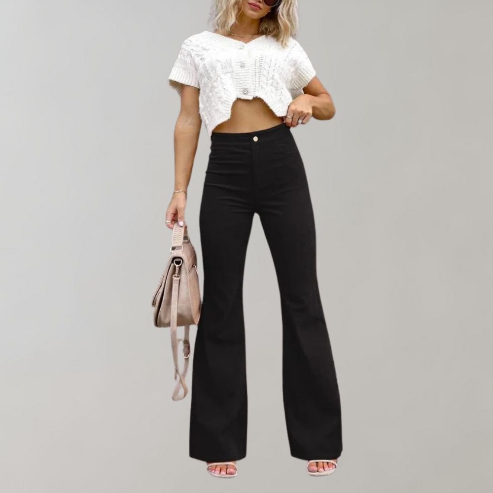 Pantalon pattes d'éléphant pour femmes avec taille haute – Pantalon en velours côtelé rétro style années 70