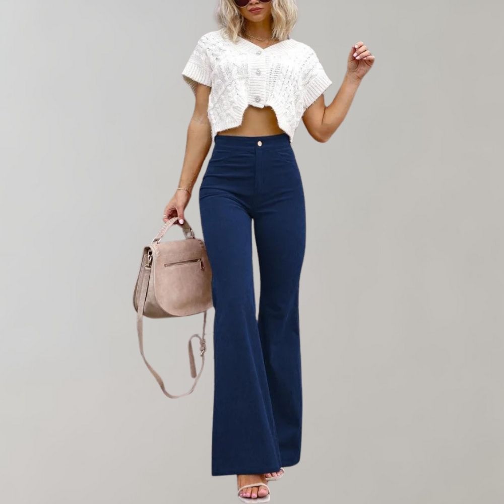 Pantalon pattes d'éléphant pour femmes avec taille haute – Pantalon en velours côtelé rétro style années 70