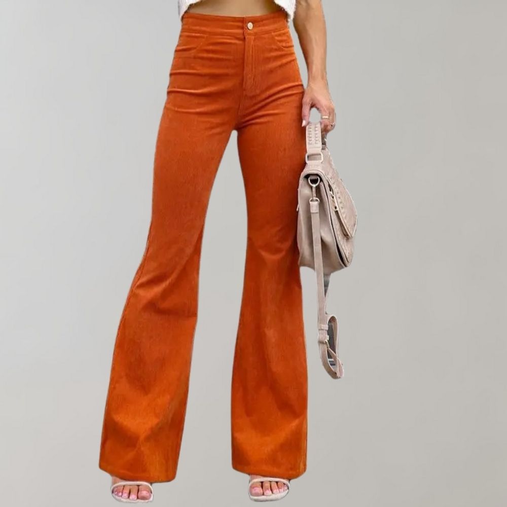 Pantalon pattes d'éléphant pour femmes avec taille haute – Pantalon en velours côtelé rétro style années 70