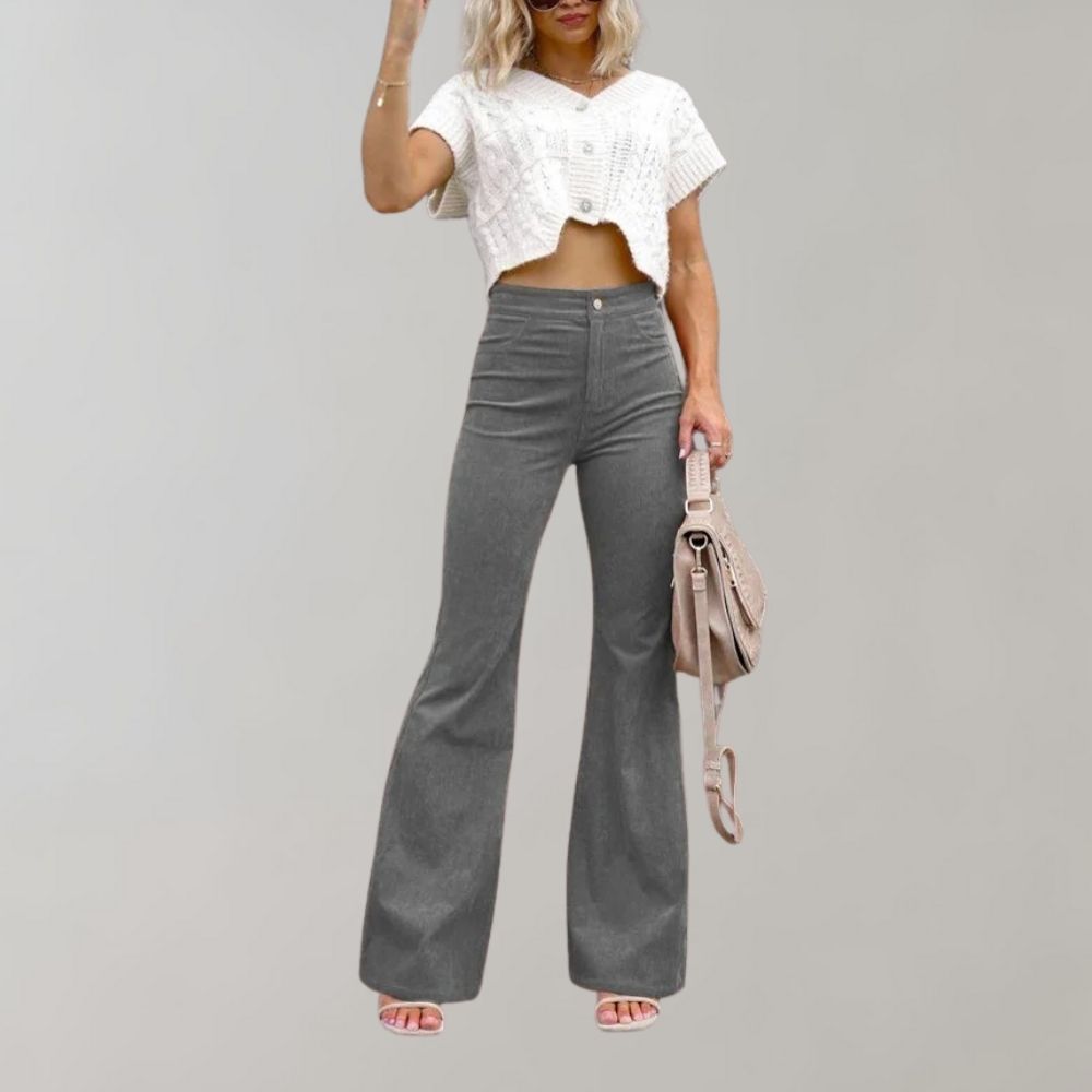 Pantalon pattes d'éléphant pour femmes avec taille haute – Pantalon en velours côtelé rétro style années 70