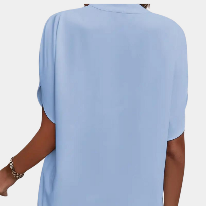 Camicetta da donna con scollo a V – elegante tunica a maniche corte per ufficio e tempo libero