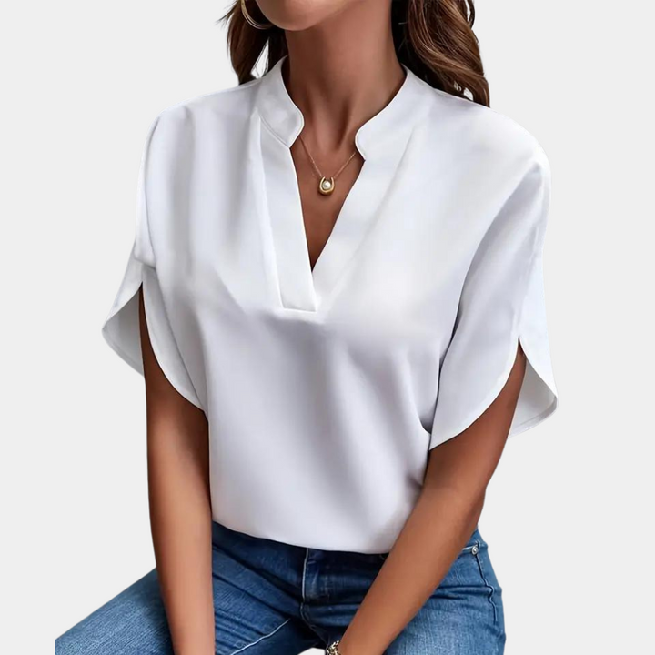 Camicetta da donna con scollo a V – elegante tunica a maniche corte per ufficio e tempo libero