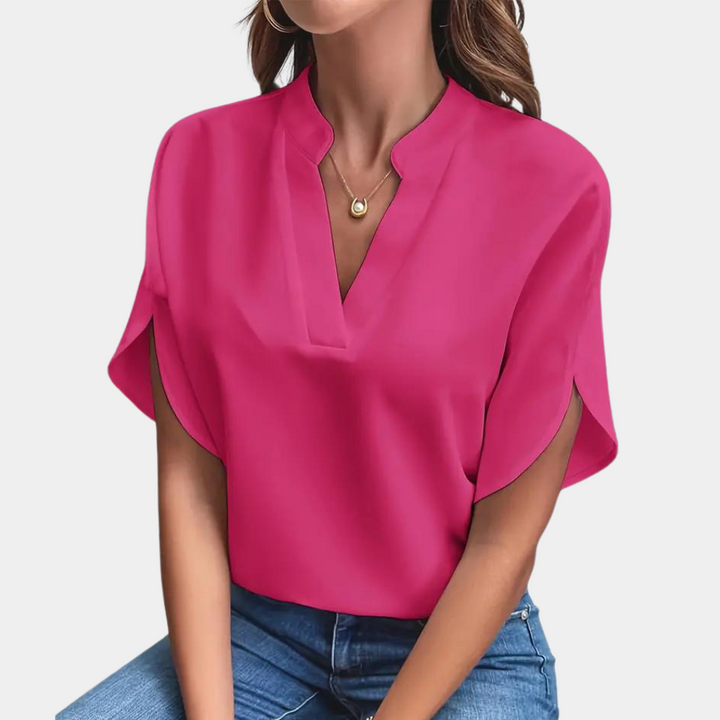 Camicetta da donna con scollo a V – elegante tunica a maniche corte per ufficio e tempo libero