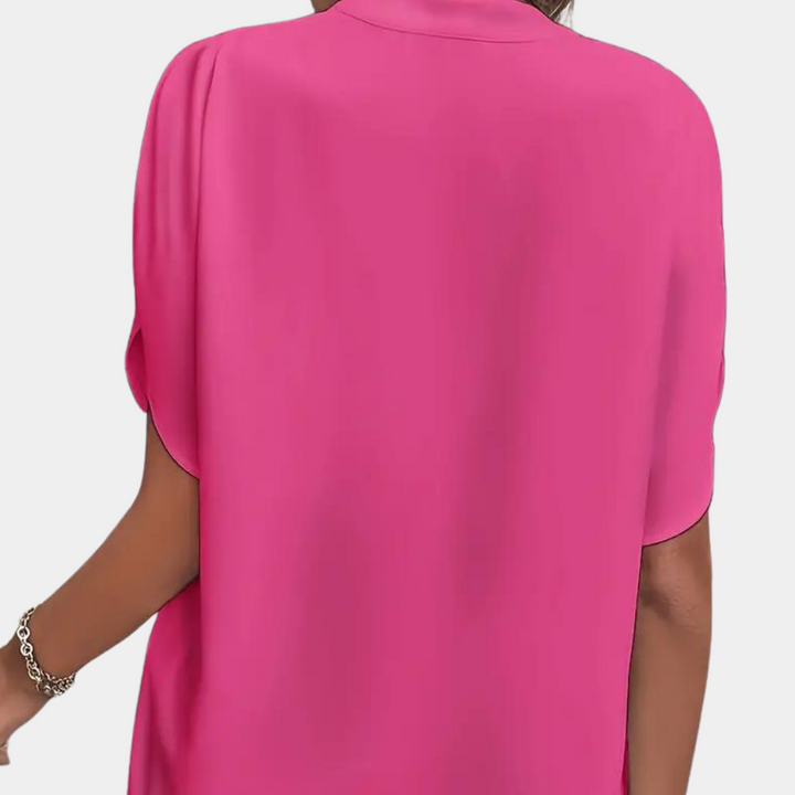 Camicetta da donna con scollo a V – elegante tunica a maniche corte per ufficio e tempo libero
