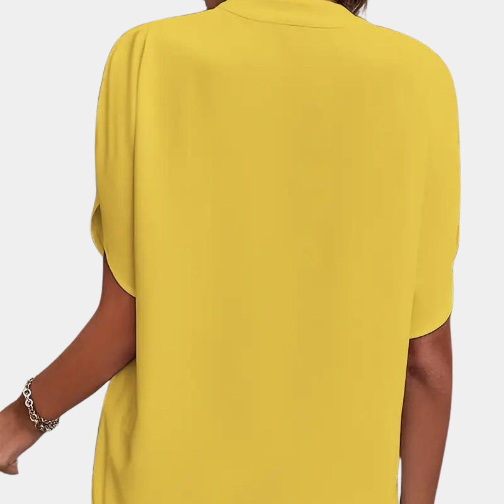 Camicetta da donna con scollo a V – elegante tunica a maniche corte per ufficio e tempo libero