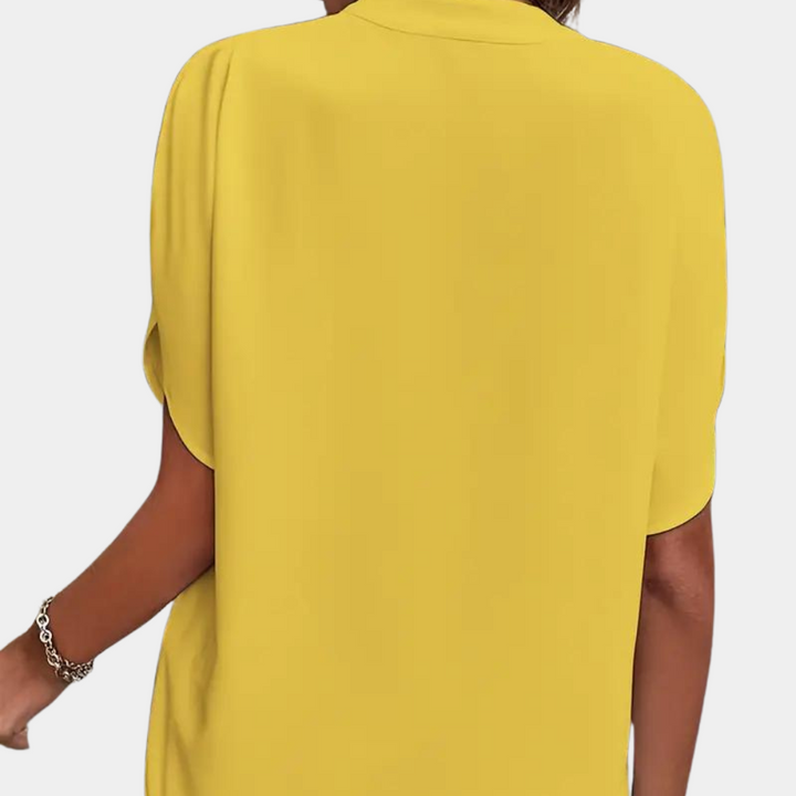 Camicetta da donna con scollo a V – elegante tunica a maniche corte per ufficio e tempo libero