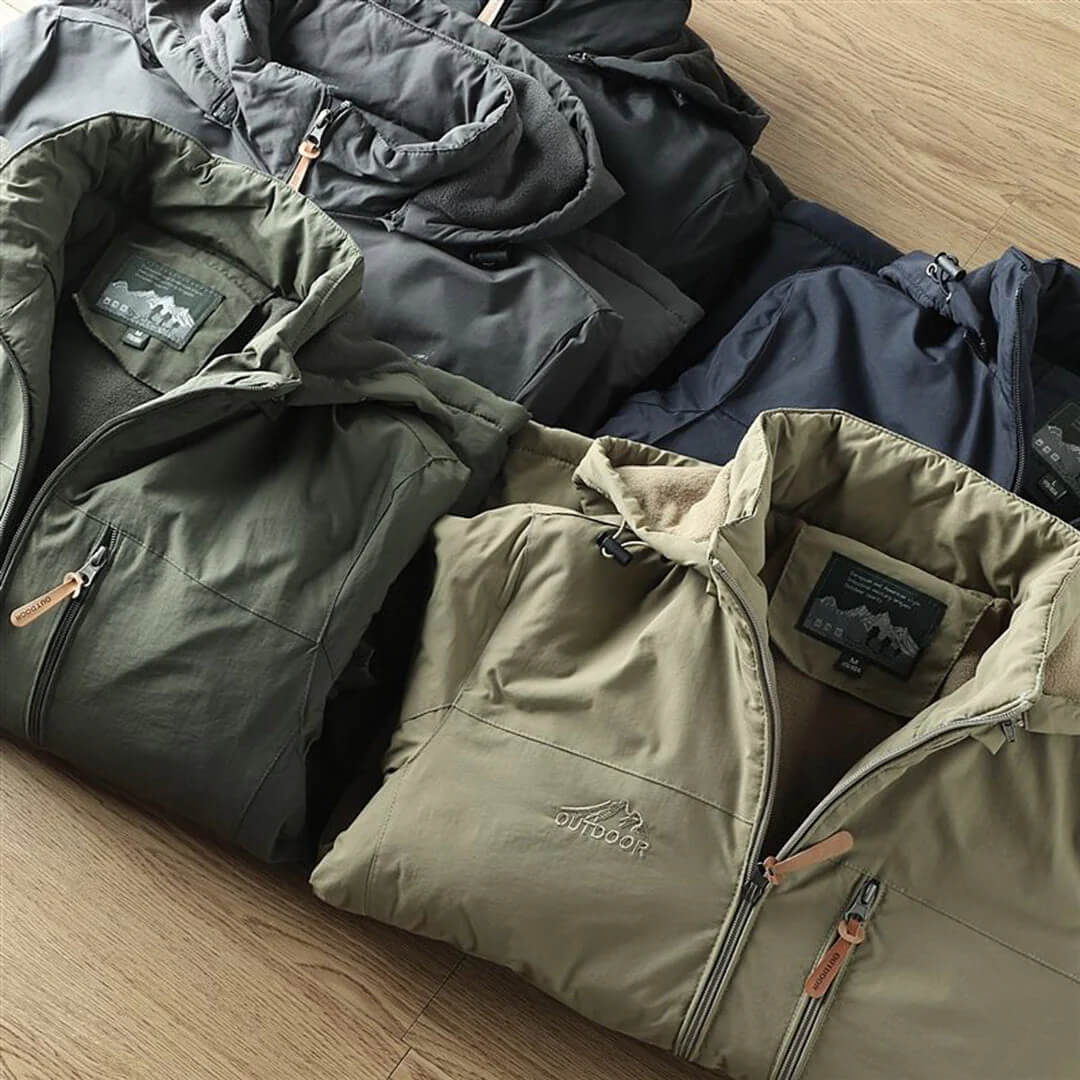 Herren Outdoorjacke mit Fleece-Innenfutter – Winddichte & Wasserabweisende Übergangsjacke mit Kapuze