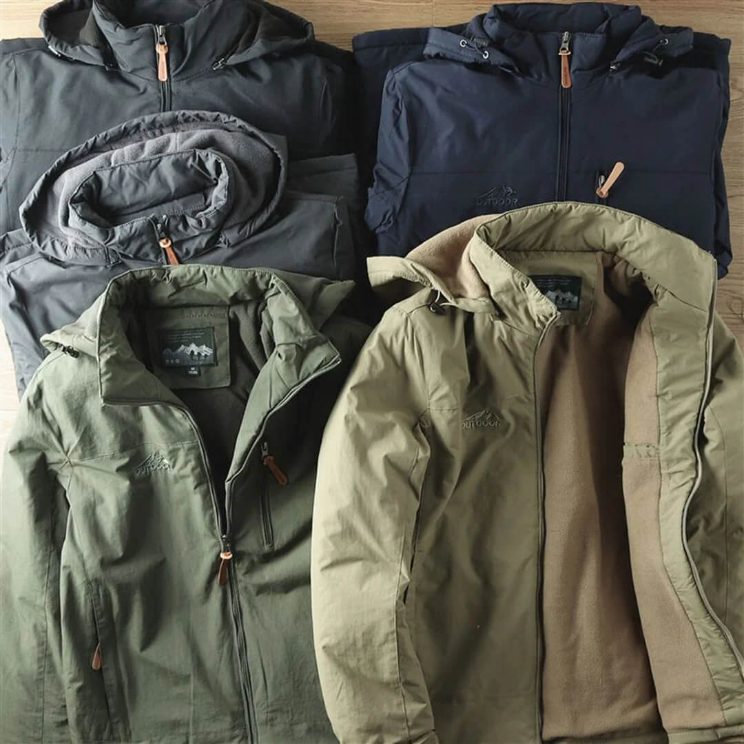 Herren Outdoorjacke mit Fleece-Innenfutter – Winddichte & Wasserabweisende Übergangsjacke mit Kapuze