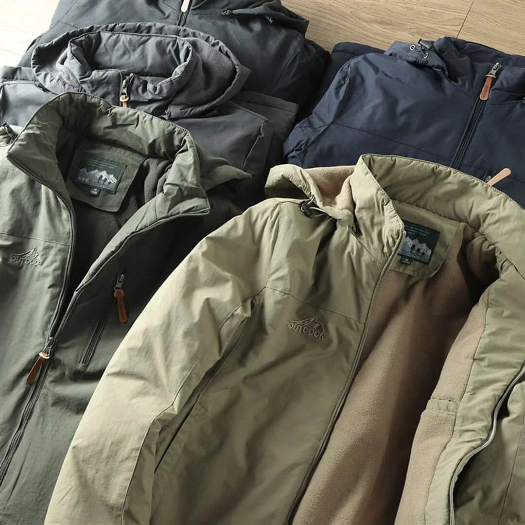 Herren Outdoorjacke mit Fleece-Innenfutter – Winddichte & Wasserabweisende Übergangsjacke mit Kapuze