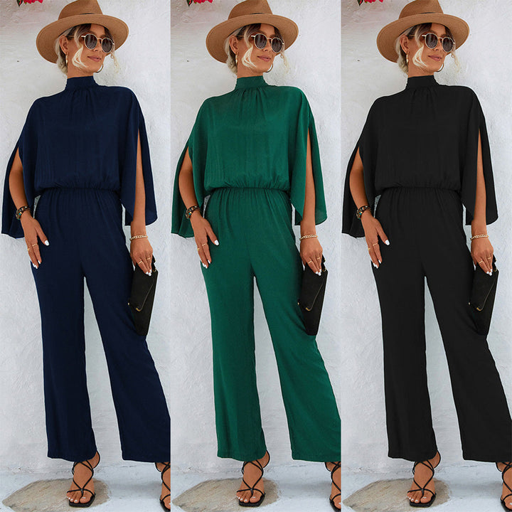 Elegante tuta da donna – tuta estiva con collo alto e maniche con spacco
