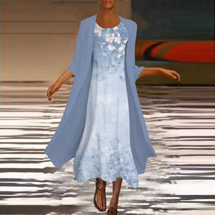 Elegante vestito lungo da donna con stampa floreale e giacca leggera lunga – vestito estivo con design a 2 pezzi per occasioni speciali e uso quotidiano