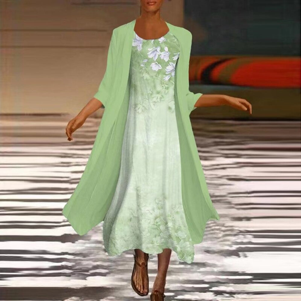Elegante vestito lungo da donna con stampa floreale e giacca leggera lunga – vestito estivo con design a 2 pezzi per occasioni speciali e uso quotidiano