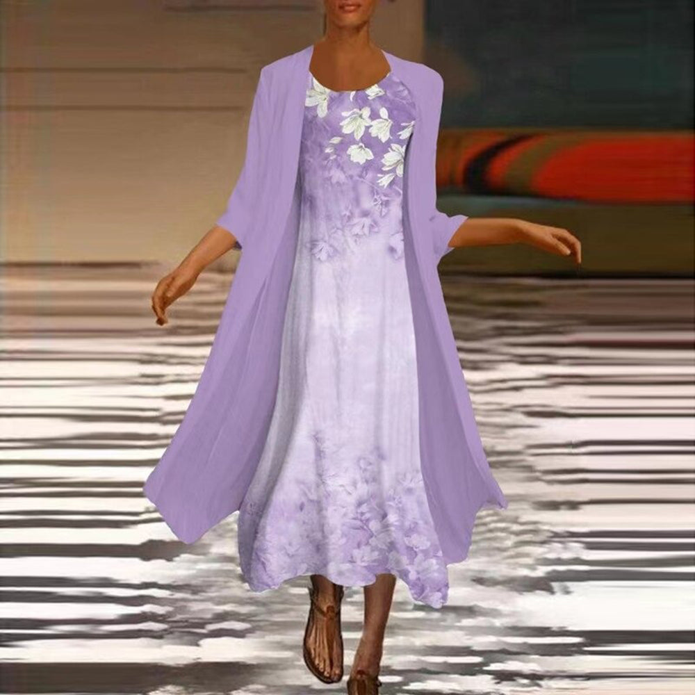 Elegante vestito lungo da donna con stampa floreale e giacca leggera lunga – vestito estivo con design a 2 pezzi per occasioni speciali e uso quotidiano