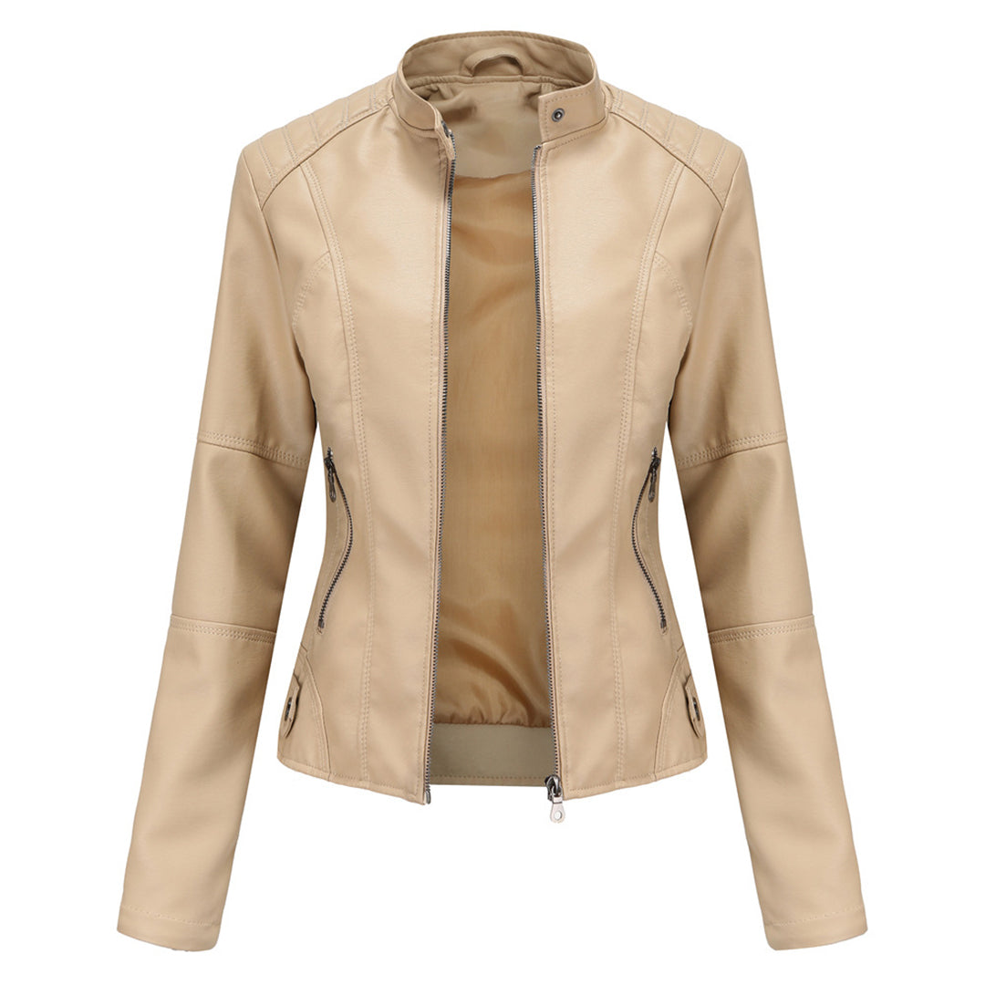 Damen Lederjacke – Figurbetonter Biker-Style mit Reißverschluss und Stehkragen