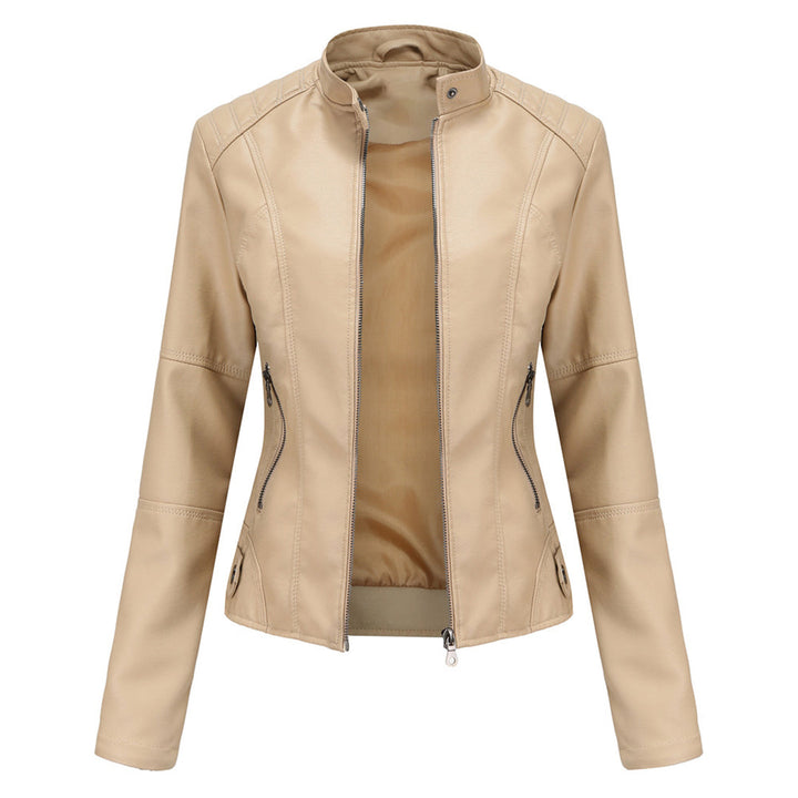 Damen Lederjacke – Figurbetonter Biker-Style mit Reißverschluss und Stehkragen