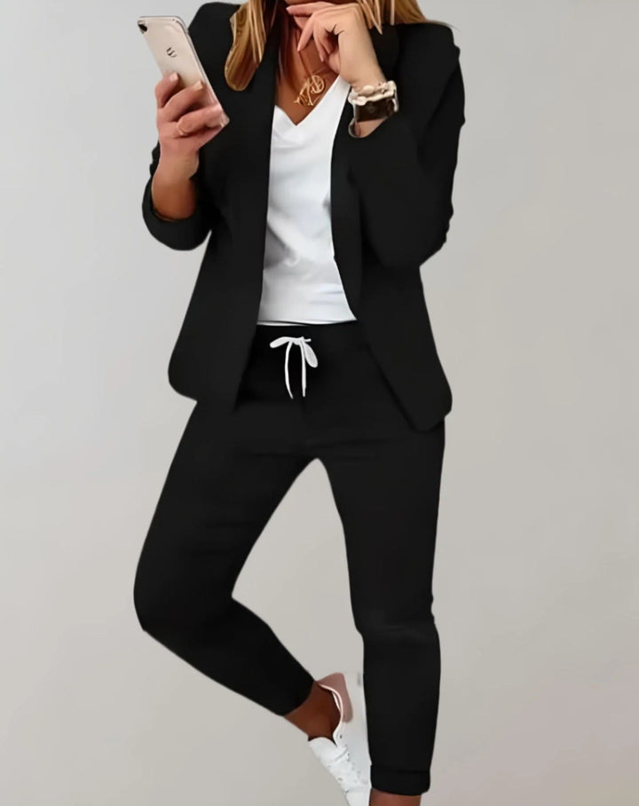 Ensemble deux pièces pour femmes avec blazer à carreaux et pantalon de jogging – costume business casual à motif à carreaux pour bureau et loisirs