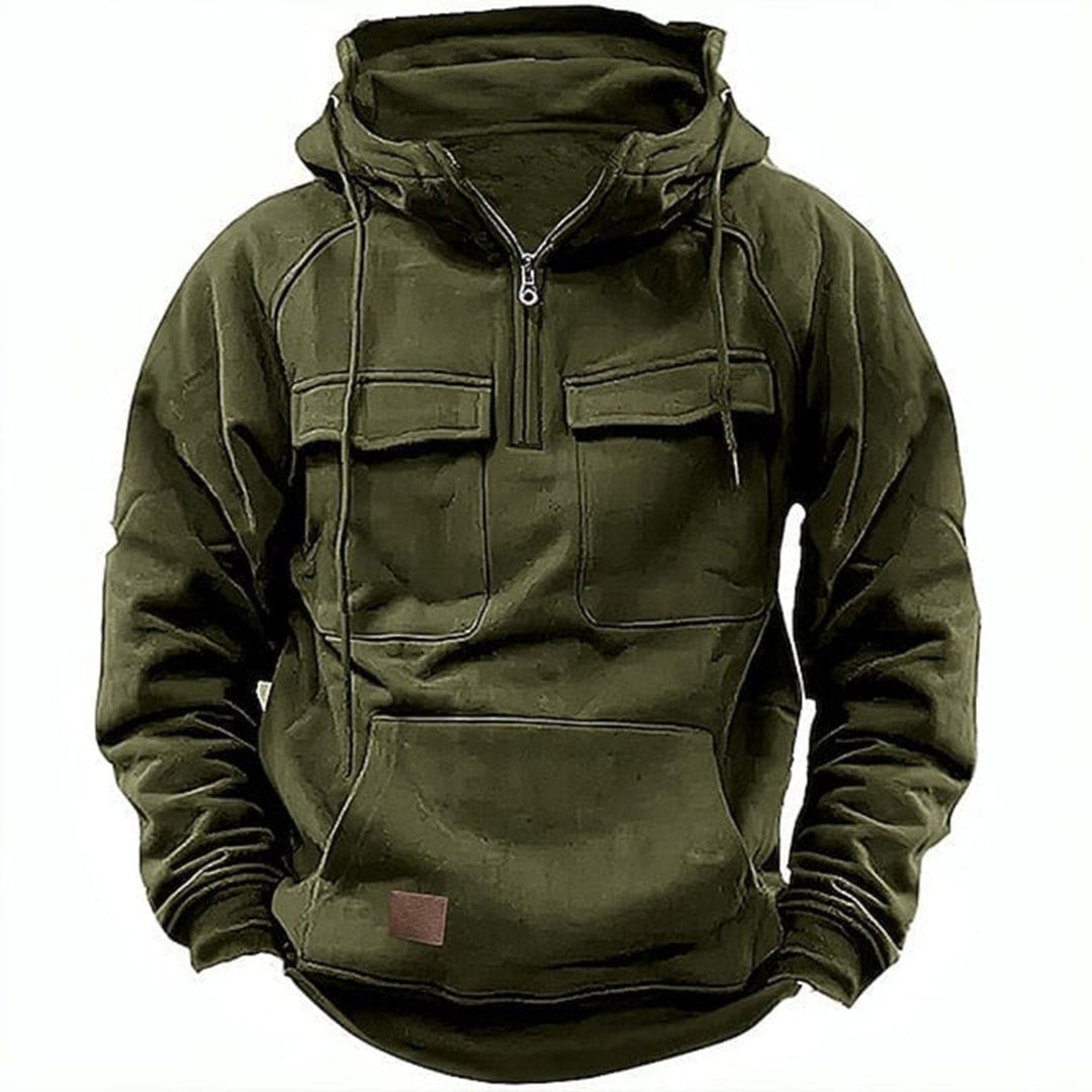 Sweat à capuche robuste pour homme avec demi-fermeture éclair, poches avant et capuche – Streetwear pour extérieur et quotidien