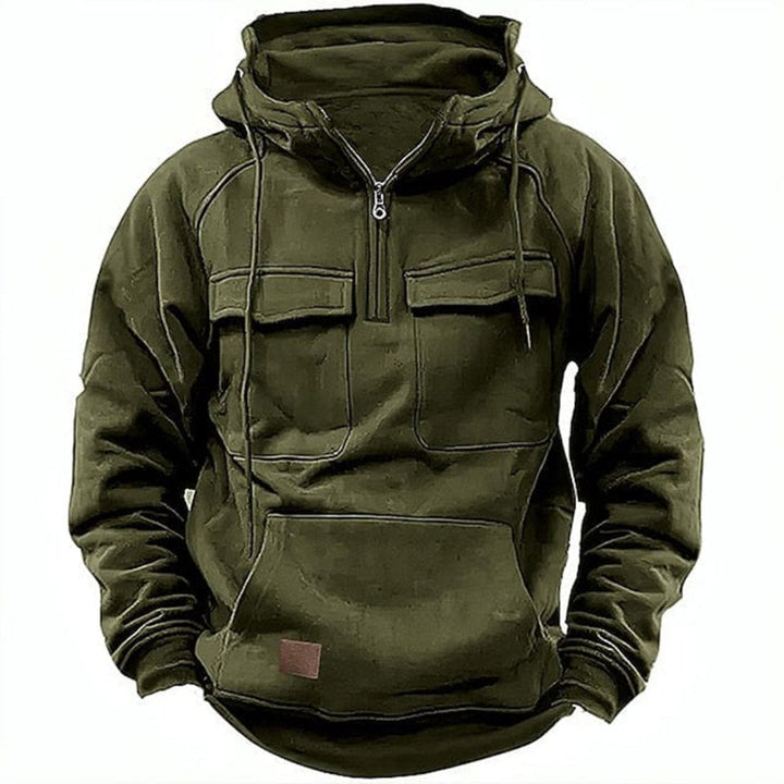 Sweat à capuche robuste pour homme avec demi-fermeture éclair, poches avant et capuche – Streetwear pour extérieur et quotidien