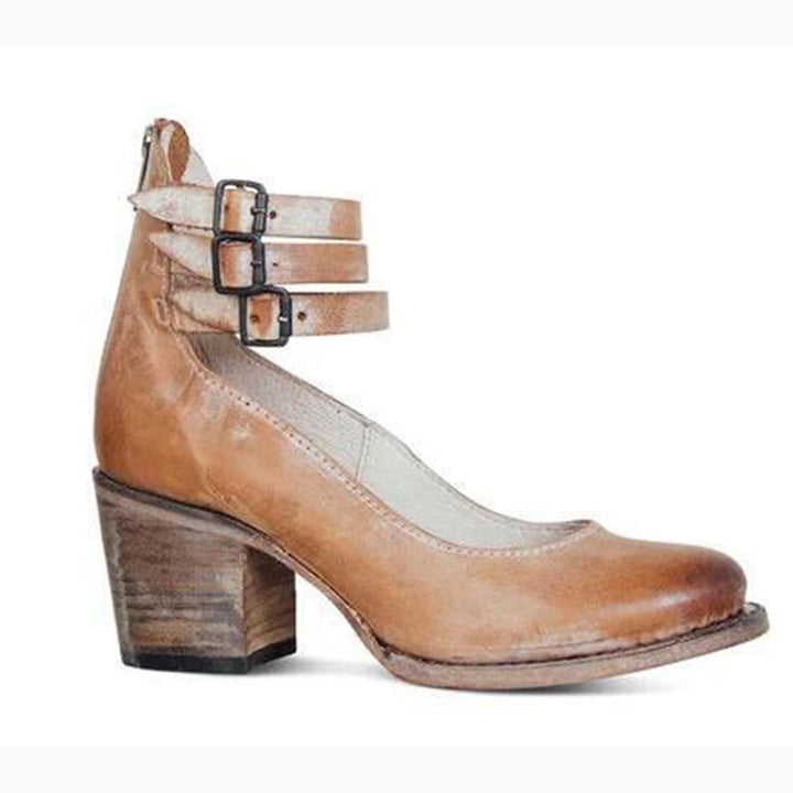 Damen Vintage Stiefeletten mit Blockabsatz – Bequeme Halbschuhe mit Doppelriemen & Retro-Look für Alltag & Herbst
