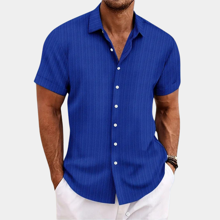 Chemise décontractée homme à manches courtes avec patte de boutonnage – Chemise d'été légère au look casual avec rayures