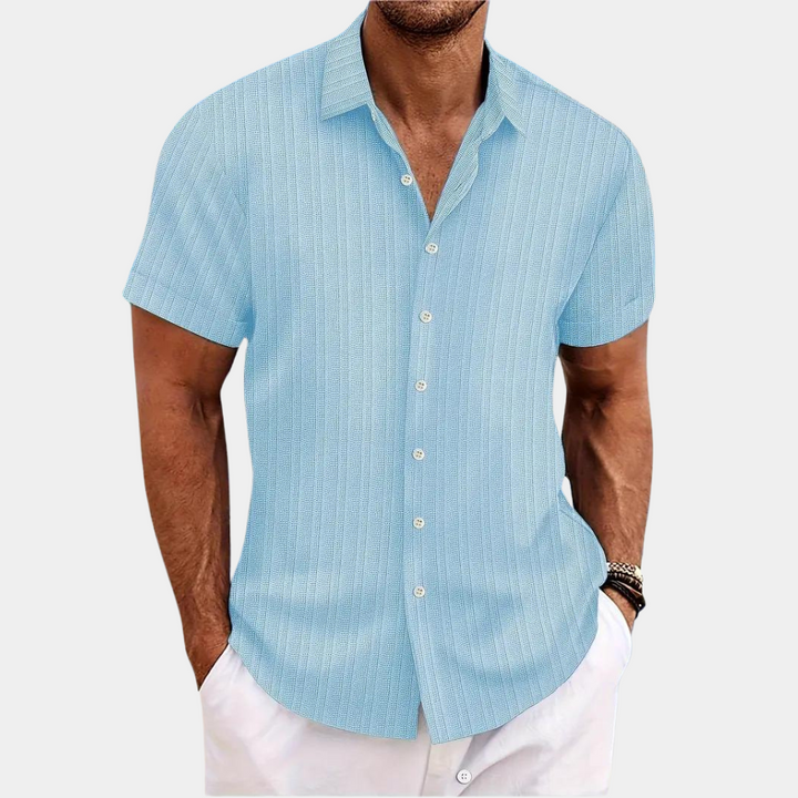 Chemise décontractée homme à manches courtes avec patte de boutonnage – Chemise d'été légère au look casual avec rayures