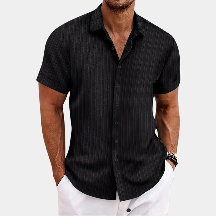 Chemise décontractée homme à manches courtes avec patte de boutonnage – Chemise d'été légère au look casual avec rayures