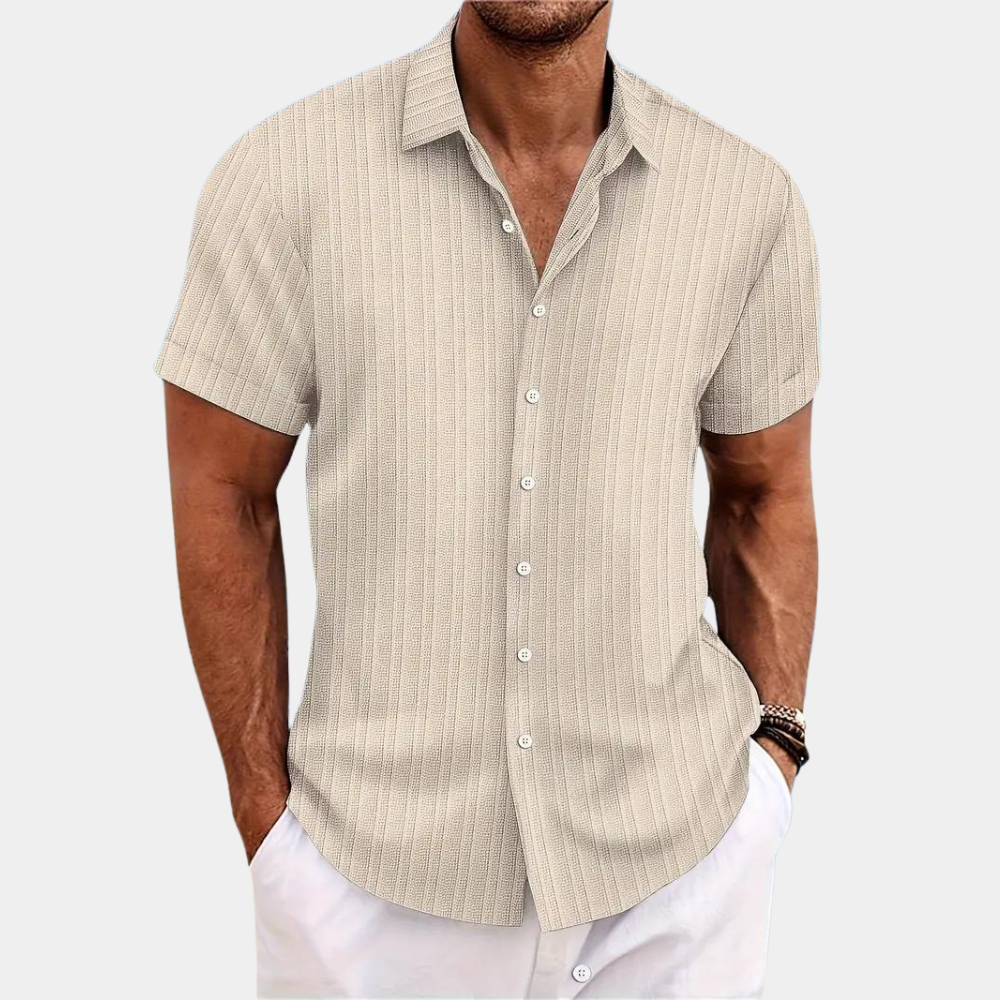 Chemise décontractée homme à manches courtes avec patte de boutonnage – Chemise d'été légère au look casual avec rayures