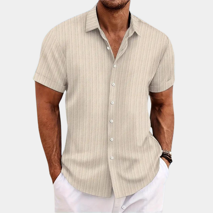 Chemise décontractée homme à manches courtes avec patte de boutonnage – Chemise d'été légère au look casual avec rayures