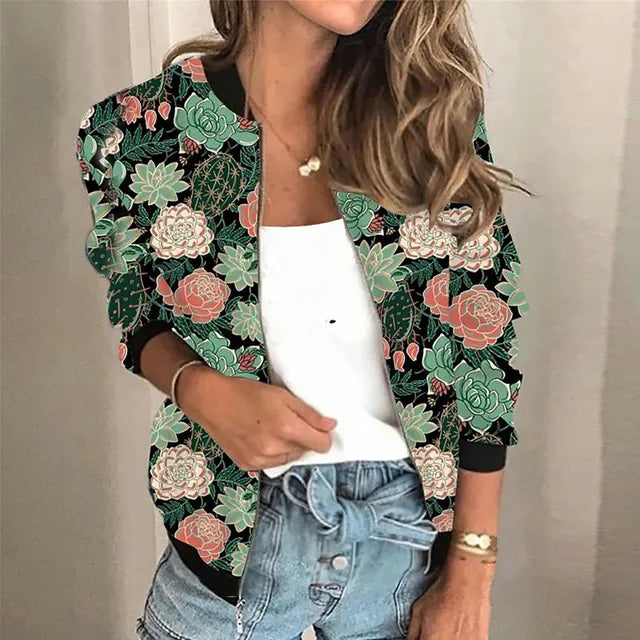 Veste bomber femme avec motif mandala bohème – Veste légère de transition pour printemps & été