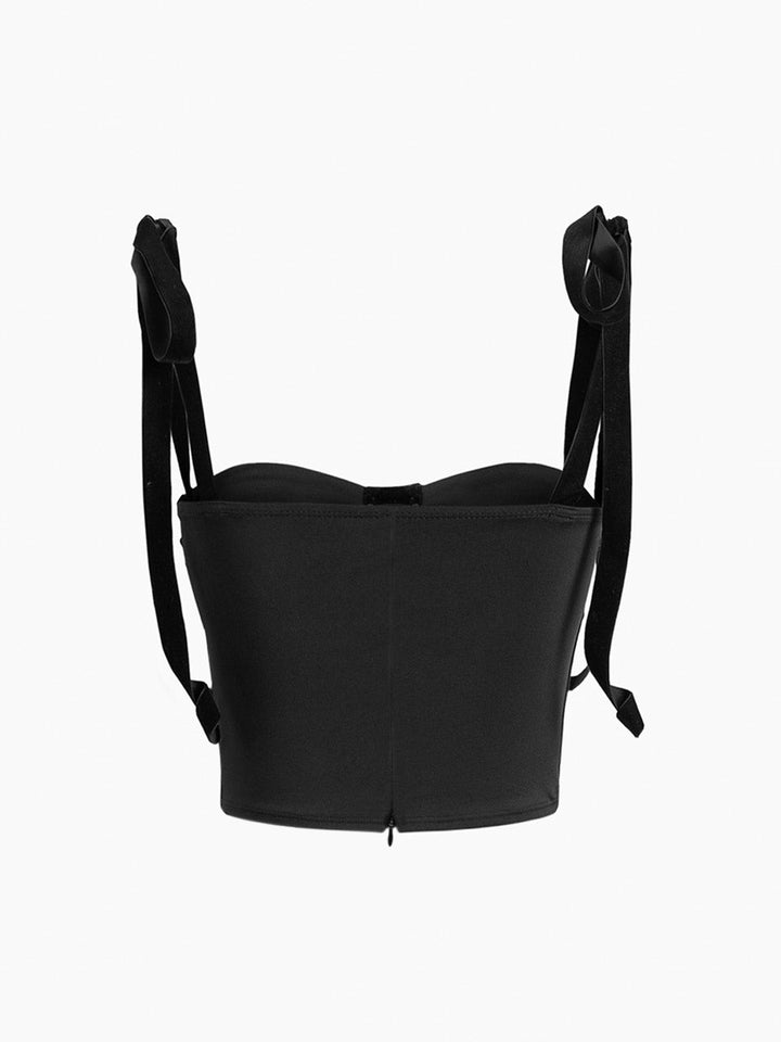 Top bustier nero con spalline a fiocco e look corsetto trasparente – Sexy & elegante