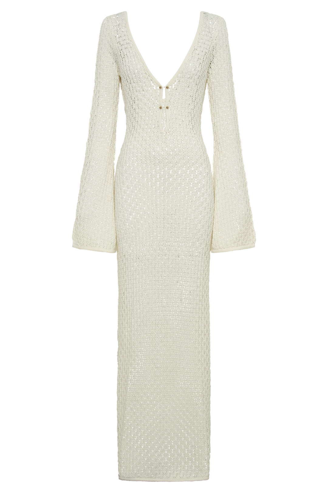 Damen Häkel-Strick Maxikleid – Langarm Strandkleid als Durchsichtiges Cover-Up