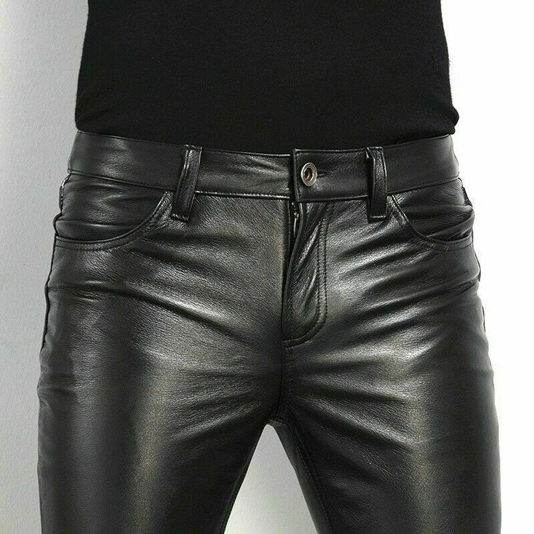 Pantalon en cuir synthétique slim fit pour hommes – Look rock pour fête et quotidien
