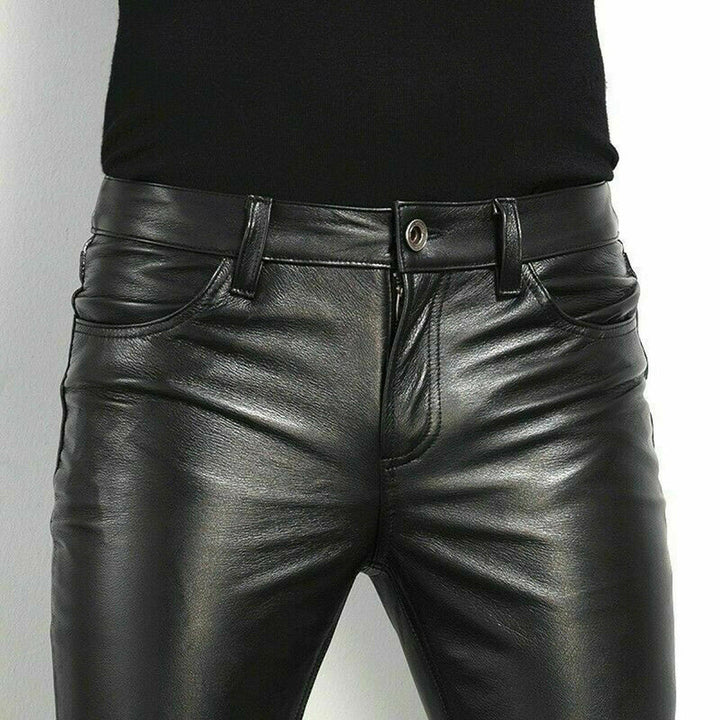 Pantalon en cuir synthétique slim fit pour hommes – Look rock pour fête et quotidien