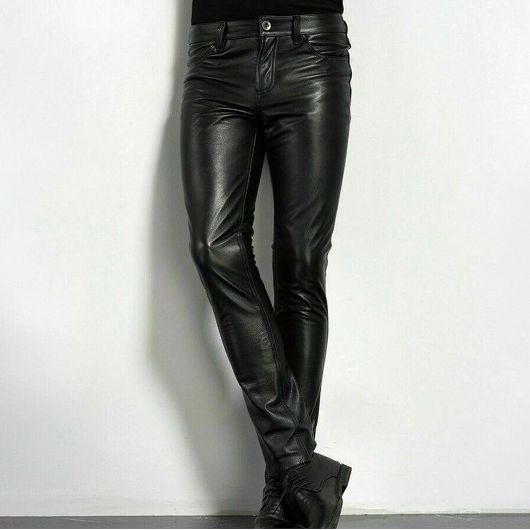 Pantalon en cuir synthétique slim fit pour hommes – Look rock pour fête et quotidien
