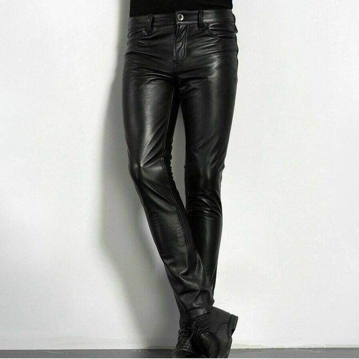 Pantalon en cuir synthétique slim fit pour hommes – Look rock pour fête et quotidien
