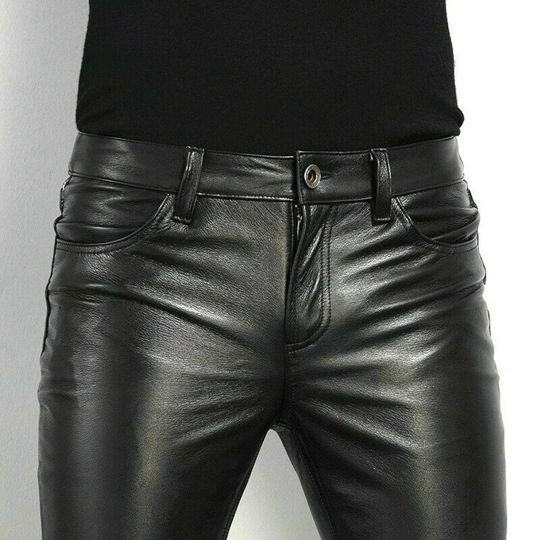 Herbert - Pantalon - Chic - Cuir synthétique noir Matériau luxueux - Idéal pour affaires pour hommes
