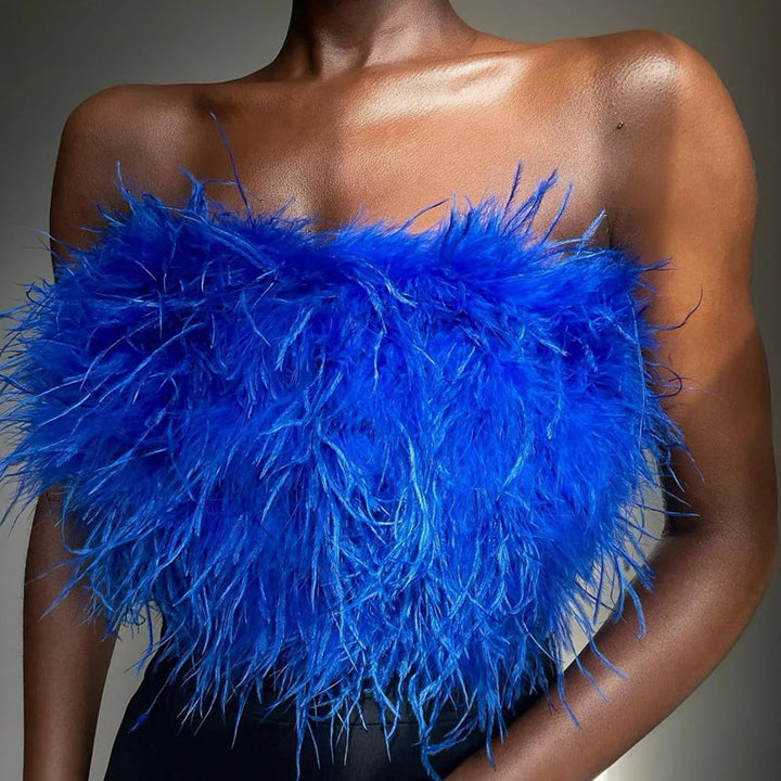 Top bustino piumato lussuoso – Top crop bandeau alla moda per party e look da sera