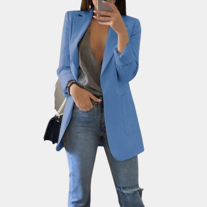 Blazer femme – Blazer long élégant avec col à revers et poches fendues pour bureau et quotidien