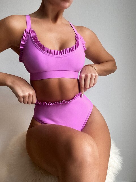 Set bikini da donna con volant e vita alta – sportivo, giocoso e modellante per spiaggia e piscina